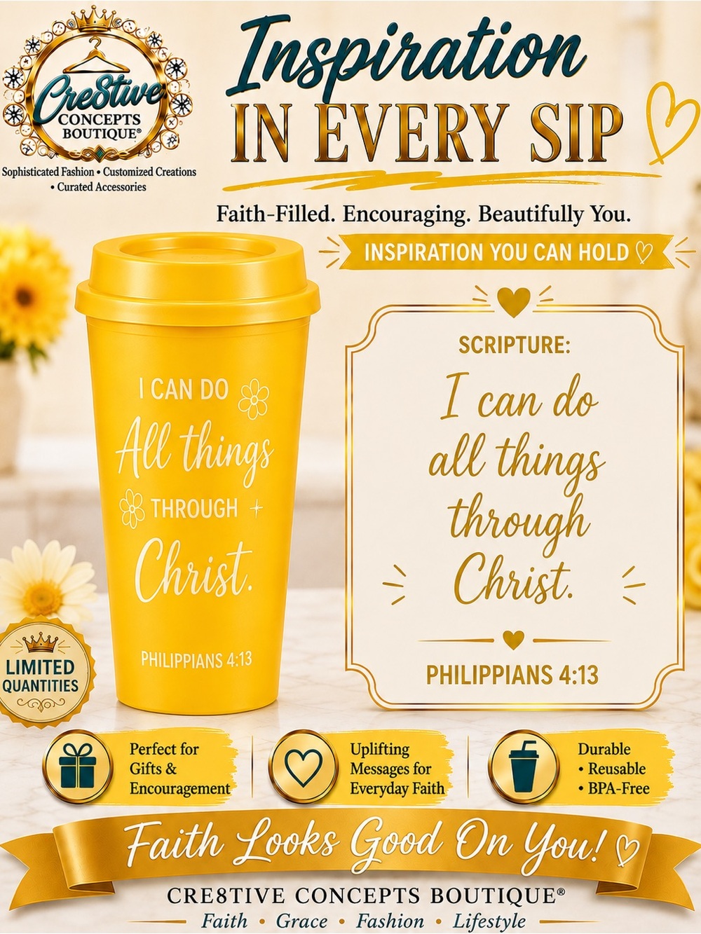 Inspirational Faith 16 oz Reusable Cup with Lid